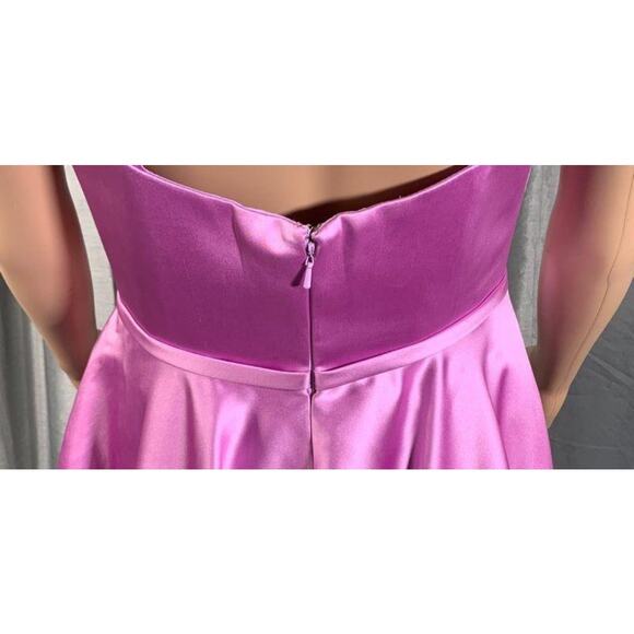 Formal Colette Mon Cheri PINK LILAC Satin Mini Skater Illusion V Neck Dress SZ.6 - Picture 6 of 15